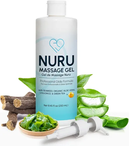 Nuru Gel de masaje de 8.45 onzas líquidas | Alternativa al aceite de masaje | Aloe vera orgánico, algas marinas, té verde, regaliz y vitamina B5 | A