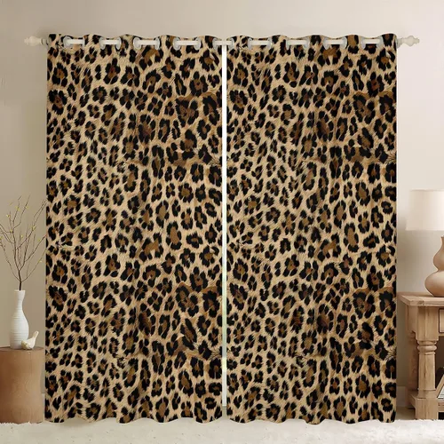 Miniatura 21 de Feelyou Cortinas opacas con estampado de leopardo de 30% a 50%, cortinas de oscurecimiento con estampado de guepardo para dormitorio, para niños