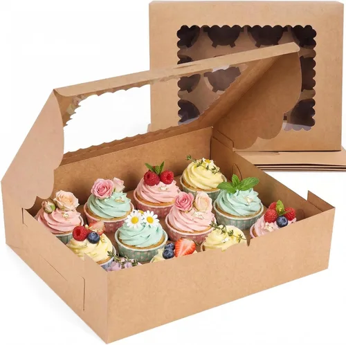 Miniatura 14 de VGOODALL 12 Cajas para Cupcakes, 12PCS Portacupcakes con Ventana Cajas Blancas de Pastelería para Cumpleaños Fiestas Navideñas Suministros
