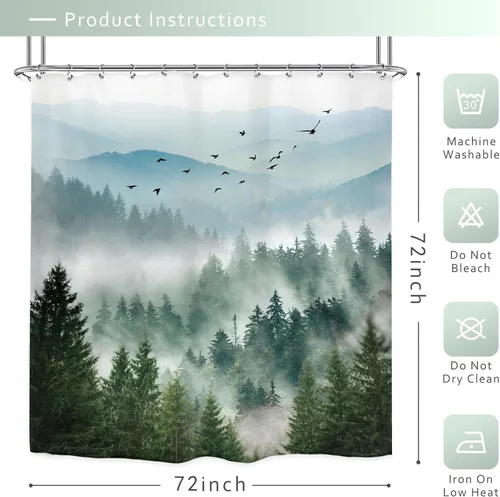 Miniatura 3 de Riyidecor - Cortina de ducha para baño pequeño de montaña, 36 pulgadas de ancho x 72 pulgadas de alto, verde, para RV, temática rústica, naturaleza