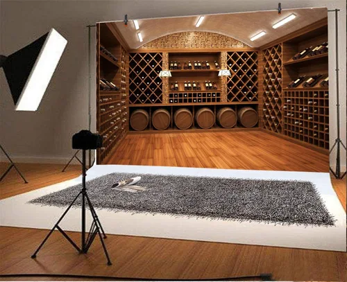 Miniatura 2 de Laeacco Bodega de vino francesa Backdorps 10x6.5ft Fondo de fotografía de vinilo de madera para almacenamiento de vino tinto champán Celebración