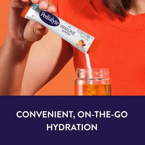 Miniatura 6 de Pedialyte con soporte inmunológico, bebida en polvo de electrolitos con vitamina C y zinc, hidratación avanzada, ponche de frutas, 24 sobres de polvo