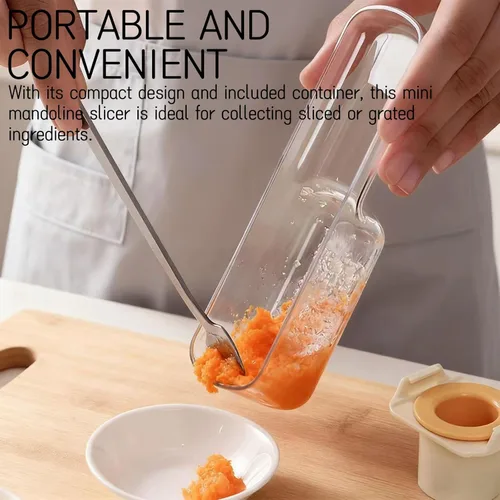 Miniatura 4 de 2 piezas mini cortadoras de mandolina 3 en 1 – Rallador de ajo de jengibre, picador de verduras con recipiente, herramienta de cocina de mano