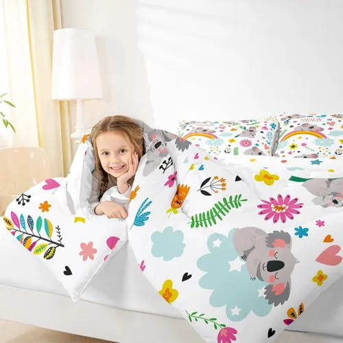 Miniatura 6 de Erosebridal Juego de Ropa de Cama Infantil Koala Lindo con Animales de Safari para Niños y Niñas, Juego de Edredón con Flores y Mariposas, Juego