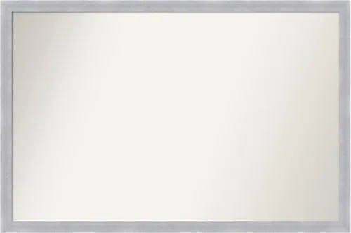 Amanti Art Silver Bathroom Mirror for Over Sink, 24x36 Custom Made Grace Brushed Nickel Narrow Rectangle Vanity Mirror, Large Modern Wood Frame,