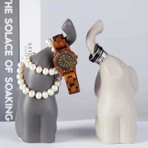 Miniatura 4 de OwMell Juego de 2 figuras de estatua de elefante amoroso, soporte de anillo de elefante de 6 pulgadas, regalos para parejas, decoración de la suerte