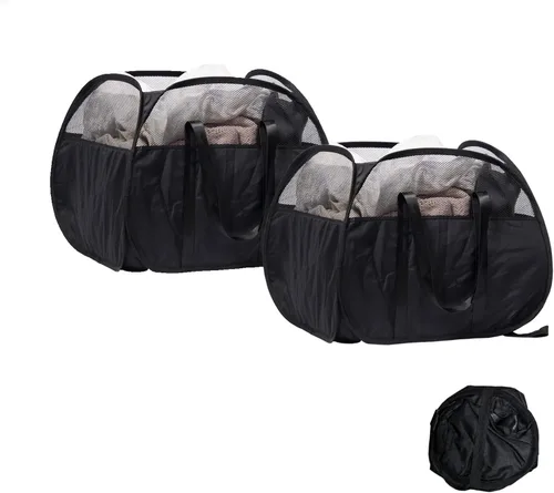 Miniatura 13 de Cesta de lavandería plegable, cesta de ropa plegable emergente de 90L con asas, cesta de ropa sucia de malla cuadrada para lavandería, baño