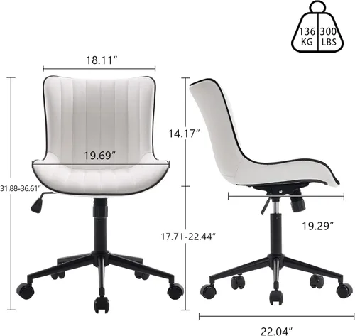 Miniatura 3 de YOUNIKE Silla de escritorio para oficina en casa con ruedas, silla de tocador sin brazos con respaldo, silla cómoda moderna tapizada en cuero, silla