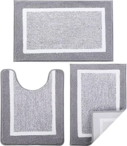 Miniatura 7 de Juego de 3 alfombras de baño con contorno en forma de U, alfombras de ducha absorbentes de microfibra de felpa antideslizantes, alfombras de baño