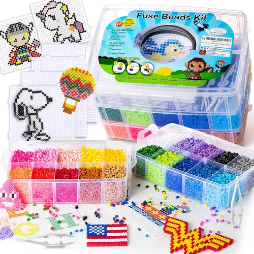 Kit de cuentas fusibles XXL, cuentas derretidas para manualidades de niños | Kit de cuentas de hierro para niños - fusibles de cuentas de clavijas,