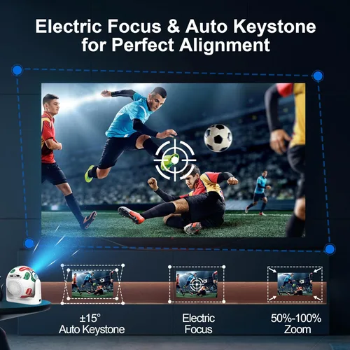 Miniatura 6 de Mini proyector con WiFi y Bluetooth, compatible con 4K, proyector portátil para exteriores con aplicaciones y altavoz, Keystone vertical automático