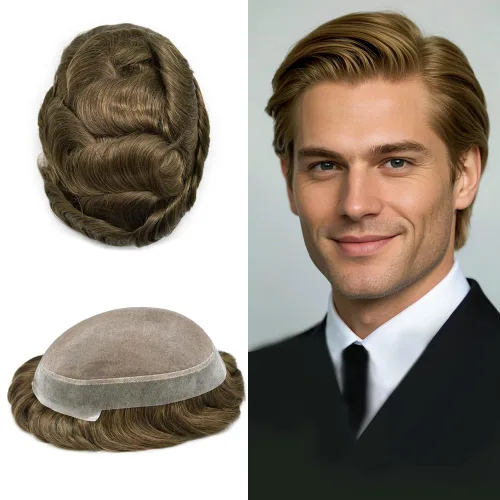 Miniatura 78 de Tupé para hombres, piezas de cabello humano real, sistema de unidades de cabello natural, línea capilar natural, pieza de repuesto para hombres