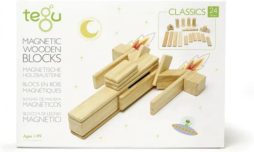 Conjunto de 24 bloques magnéticos de madera de Tegu, Natural