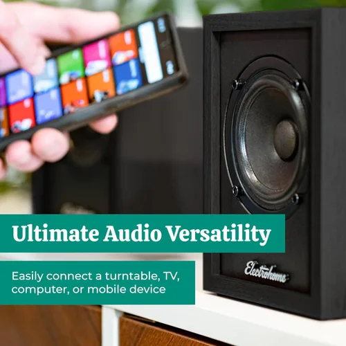 Miniatura 3 de Electrohome Huntley - Altavoces alimentados para estantería con amplificador integrado y controladores de 3 pulgadas para tocadiscos, TV, PC y Negro