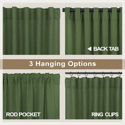 Miniatura 164 de Cortinas de lino gris claro, 2 paneles, presillas traseras, bolsillo para cortinero, semitraslúcidas, ahorran energía, estilo rústico, arpillera