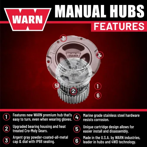 Miniatura 5 de WARN 108325 Bujes de bloqueo manual premium para Ford Super Duty F‑250, F‑350, F‑450 y F‑550 – 35‑Spline, bujes manuales de servicio pesado, juego