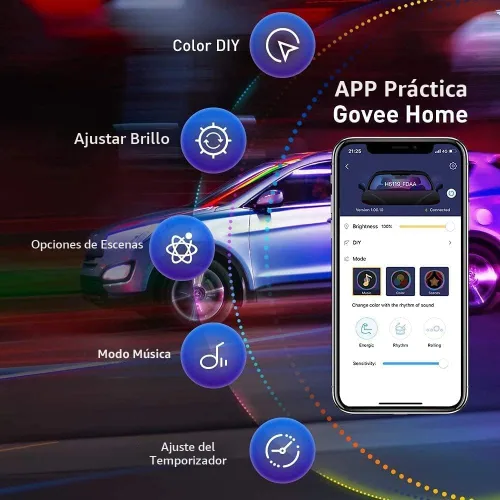 Miniatura 4 de Govee Luces de coche, luces interiores inteligentes RGBIC para el interior del automóvil con aplicación, control remoto, luces LED para decoración