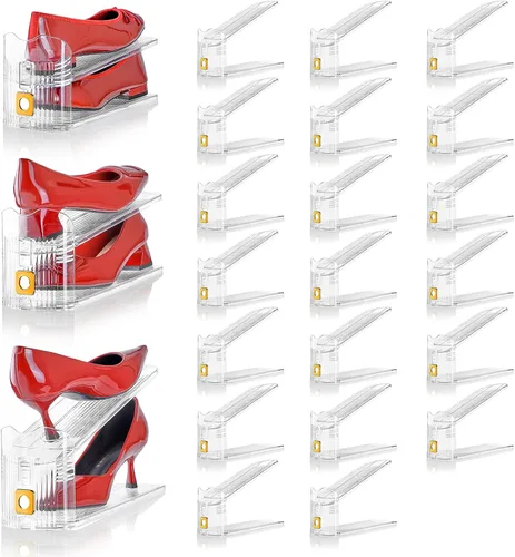 Miniatura 13 de Organizador de ranuras ajustables para zapatos, paquete de 10 unidades de apiladores de zapatos transparentes, soporte para zapatos, ahorrador
