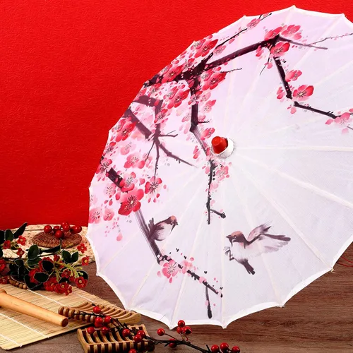Miniatura 7 de Dunzy Paquete de 8 paraguas de papel aceitado hecho a mano de 22 pulgadas clásico de flor de ciruelo para boda, arte, baile, fotografía, decoración