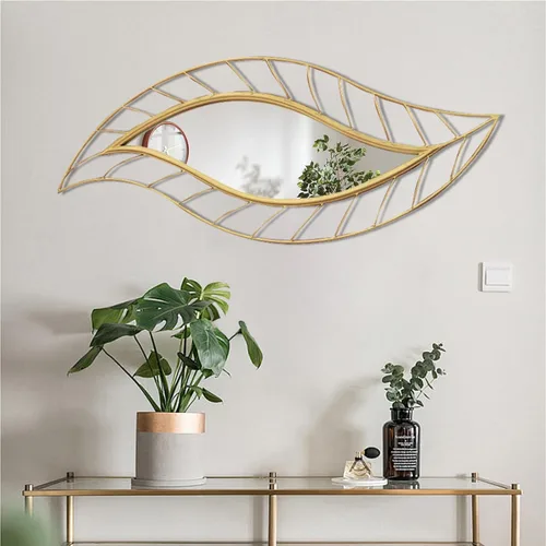 Miniatura 11 de ironsmithn Espejo Decorativo de Pared, Espejo de Lágrima de Hoja con Marco de Metal, 45" x 18.5" Espejo Negro Montado en la Pared para Tocador