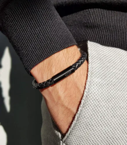 Miniatura 7 de Alton of Sweden Pulsera de cuero de primera calidad para hombre Pulsera de piel de becerro trenzada negra auténtica Cierre magnético fuerte Caja