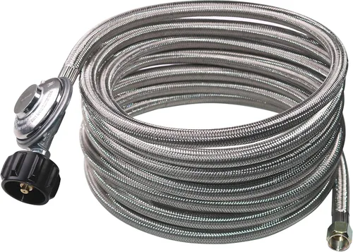 DOZYANT Regulador Universal de Propano QCC1 de Baja Presión de 12 Pies de Repuesto para Parrilla con Manguera Trenzada de Acero Inoxidable para la
