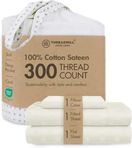Miniatura 58 de Threadmill Sábanas 100% Algodón para Cama Tamaño King Juego de Sábanas de 4 Piezas para Cama King Suave, Transpirable y Ligero Satén de Damasco