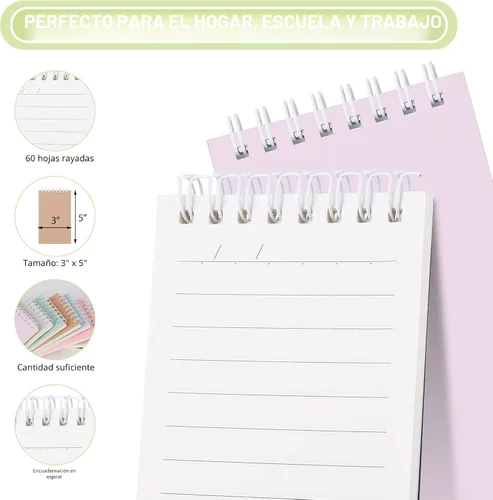 Miniatura 6 de Ddaowanx Cuadernos pequeños, bloc de notas en espiral de bolsillo de 3 x 5 pulgadas con páginas rayadas, el pequeño cuaderno perfecto para Lindos