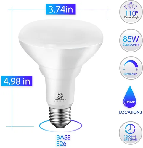 Miniatura 2 de Energetic - Bombillas LED empotrables BR30, equivalente a 85 W, regulables, blanco suave, 2700 K, luces de inundación para interiores para latas