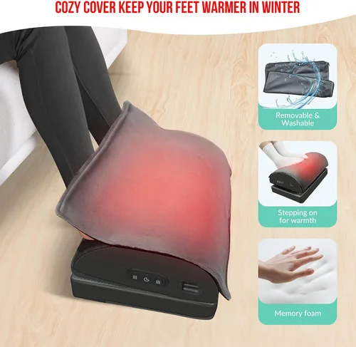 Miniatura 8 de Reposapiés con calefacción debajo del escritorio en el trabajo, reposapiés ergonómico con masaje vibratorio y altura ajustable, calentador de pies