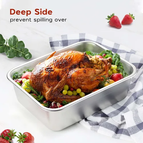 Miniatura 3 de Onader - Bandeja para lasaña profunda, rectangular de acero inoxidable de 10 x 8¼ pulgadas, bandeja para hornear de metal, apta para horno