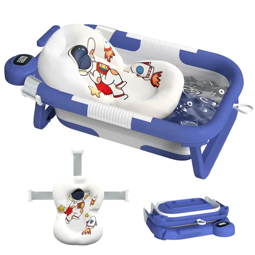 Miniatura 11 de Bañera plegable para recién nacidos a niños pequeños (0 a 24 meses), bañera portátil para bebés para viajes, bañera para recién nacidos con cojín