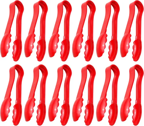 New Star Foodservice 35728 Pinza utilitaria, plástico de alta temperatura, festoneada, 6 pulgadas, juego de 12, rojo | Plástico de alta temperatura,
