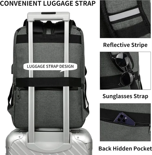 Miniatura 6 de Mochila de trabajo para laptop para mujeres y hombres, mochila de viaje de 15.6 pulgadas, elegante mochila para profesores, mochila casual
