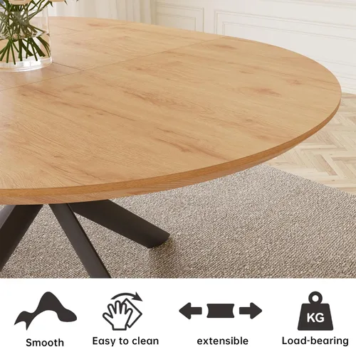 Miniatura 5 de HIPIHOM - Mesa de comedor redonda extensible de 43.2"-59.1", mesa redonda moderna de madera de mediados de siglo, mesa de café de roble para ocio