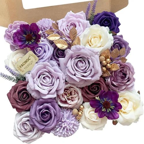Miniatura 37 de FACINOC Rosas Flores Artificiales Ramo Combo Caja Set para Bricolaje Centros de Mesa de Boda para Mesa Nupcial Baby Shower Fiesta Decoraciones