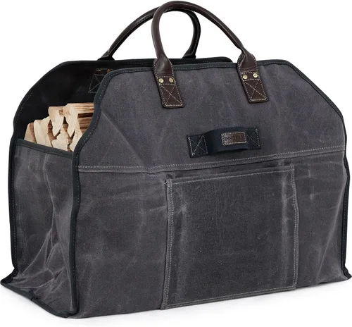 Miniatura 11 de INNO STAGE - Bolsa de lona encerada resistente para leña, tamaño grande, bolsa de almacenamiento para accesorios de chimenea y estufa de madera