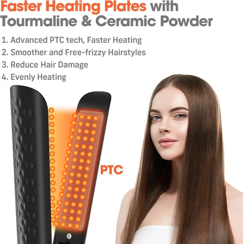 Miniatura 7 de Quico Plancha para el cabello, alisadora de cabello de viaje global de 110-240 V para mujeres, calentamiento rápido en 15 segundos, plancha plana