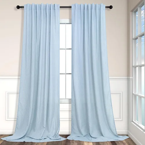 Miniatura 37 de Cortinas de lino azul de 84 pulgadas de largo para sala de estar; juego de 2 paneles con lengüeta trasera; cortinas con dobladillo para barra; Azul