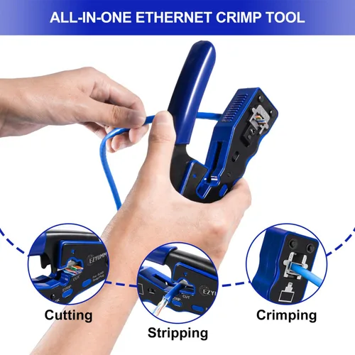 Miniatura 4 de Kit de herramientas de crimpado RJ45, crimpadora Ethernet de paso, kit de herramientas de crimpado Ethernet profesional, herramienta de crimpado