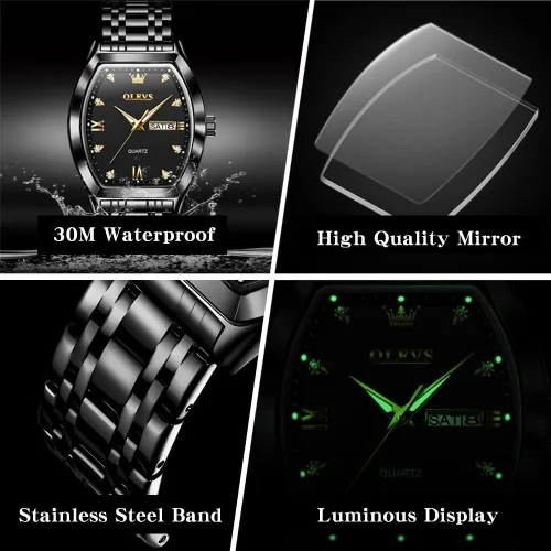Miniatura 6 de OLEVS Relojes para hombre, de lujo, para negocios, analógicos, de cuarzo, relojes de pulsera para hombre con correa de malla de acero inoxidable