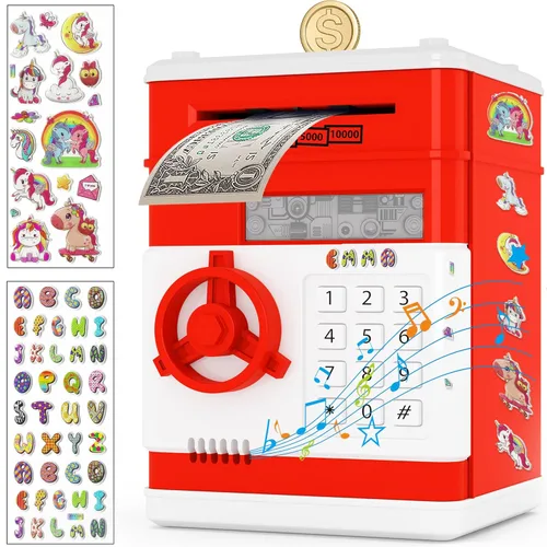Miniatura 9 de JUNEU Hucha para niños, juguetes para niños de 3, 4, 5, 6, 7, 8 años, alcancía electrónica para ahorrar dinero para niños, mini alcancía