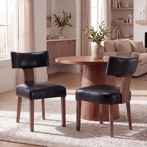 Miniatura 14 de VESCASA Juego de 2 sillas de comedor modernas de mediados de siglo, sillas de comedor tapizadas de lino con respaldo curvado ergonómico, patas