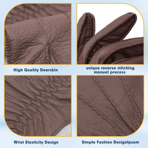 Miniatura 3 de MGGMOKAY Guantes de cuero para hombre, guantes de piel de ciervo suave con forro de cachemira