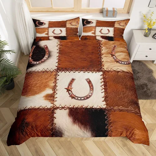 Miniatura 14 de Funda de edredón de herradura con diseño de estrellas de Texas, estilo occidental, rústico, verde azulado, juego de ropa de cama individual