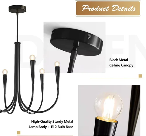 Miniatura 3 de Lámpara colgante moderna de 6 luces para comedor, cocina, sala de estar, lámpara industrial rústica negra MPL26-6 BK