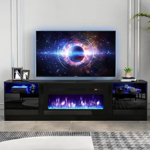 Miniatura 17 de oneinmil Soporte de TV con chimenea eléctrica de 36 pulgadas, centro de entretenimiento con luz LED, soporte de entretenimiento con textura