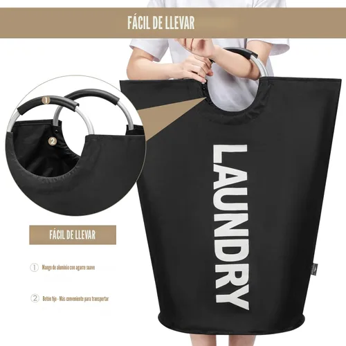 Miniatura 4 de DOKEHOM - Canasta de lavandería grande de 90 litros, bolsa de lavandería plegable, canasta de ropa alta y autónoma, contenedor de lavado plegable