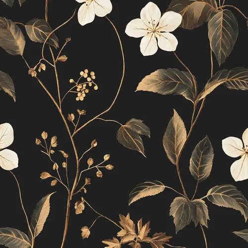 Miniatura 14 de Papel Tapiz Floral Negro Despegar y Pegar Papel Tapiz de Hojas Papel de Contacto de Hojas Doradas para Gabinetes Impermeable Autoadhesivo Papel