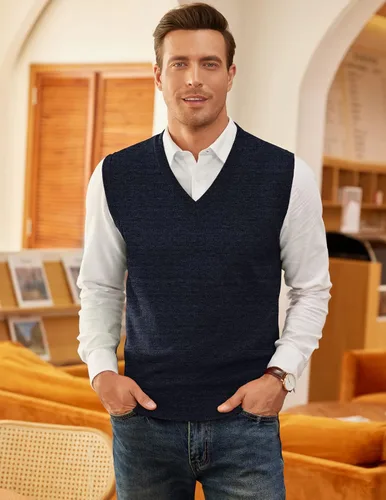 Miniatura 2 de COOFANDY Chaleco de suéter casual ligero con cuello en V para hombre, Vino